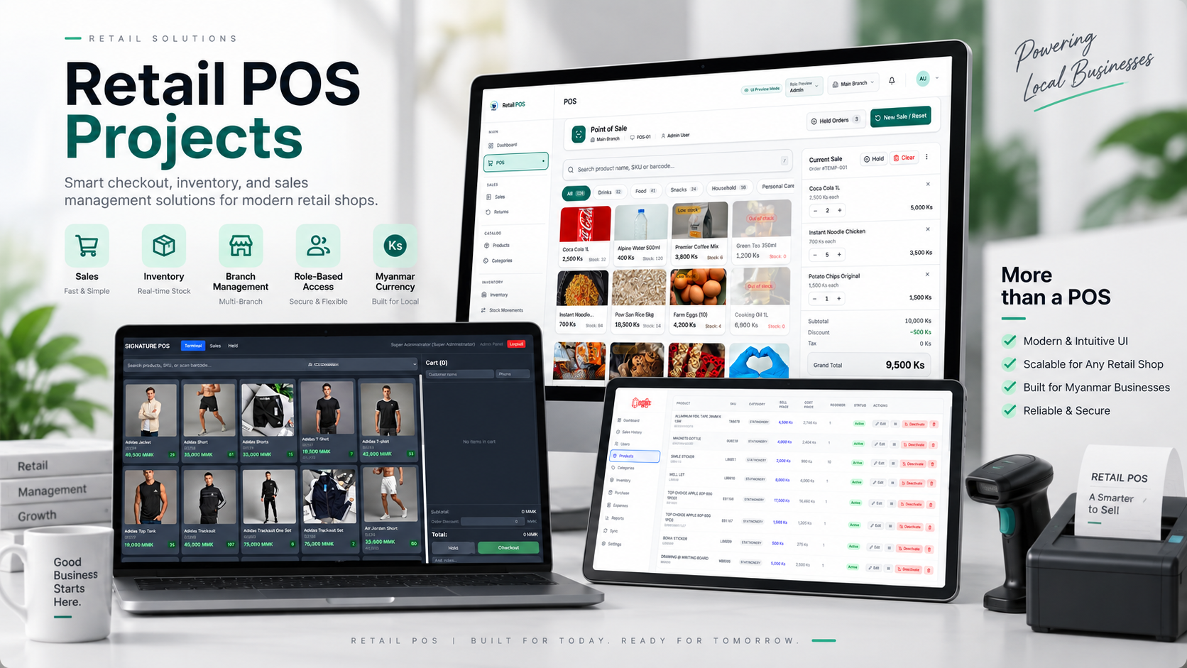 Preview of Multi-Branch POS and Inventory System interface showing sales and stock management across branches